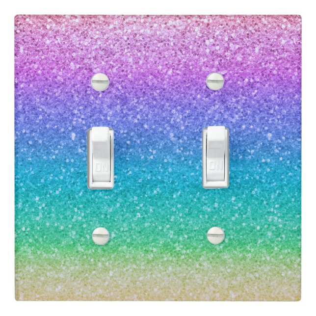 Rainbow Glitter Sparkle Glamour Girls Bedroom Light Switch Cover (In Situ)