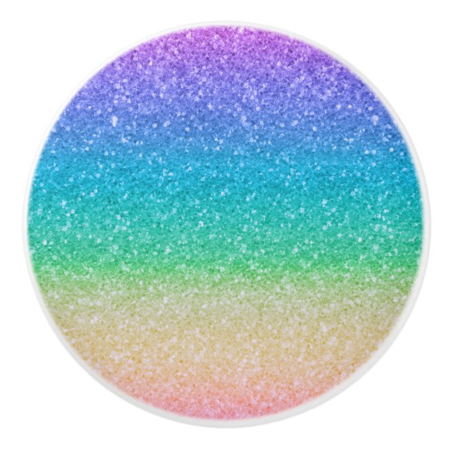 Rainbow Glitter Sparkle Glamour Girls Pretty Ceramic Knob (Front)
