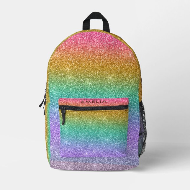 Rainbow glitter sparkle modern girl backpack (Front)
