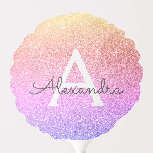 Rainbow Glitter & Sparkle Monogram Birthday Balloon (Front)