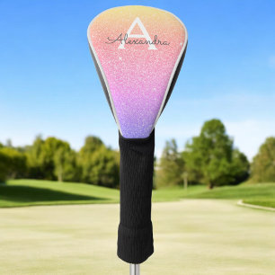 Rainbow Glitter & Sparkle Monogram Name Golf Head Cover