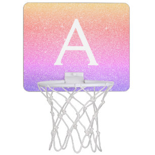 Rainbow Glitter & Sparkle Monogram Name Mini Basketball Hoop