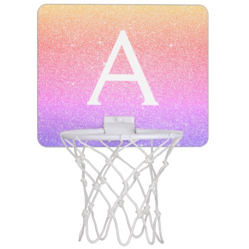 Rainbow Glitter  Sparkle Monogram Name Mini Basketball Hoop