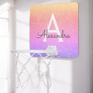 Rainbow Glitter & Sparkle Monogram Name Mini Basketball Hoop
