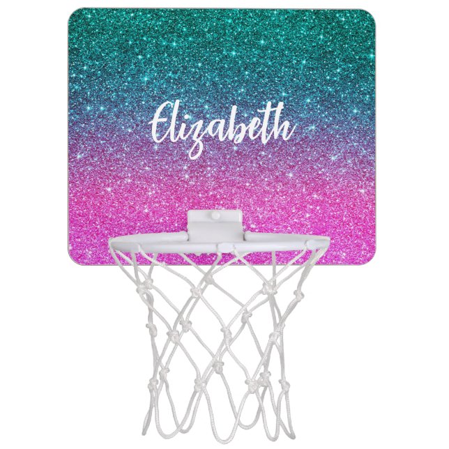 Rainbow Glitter Sparkle Monogram Name Mini Basketball Hoop (Front)
