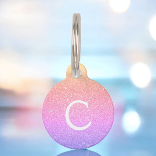 Rainbow Glitter & Sparkle Monogram Name Pet ID Tag
