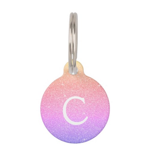 Rainbow Glitter  Sparkle Monogram Name Pet ID Tag