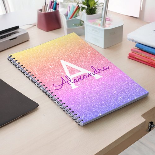 Rainbow Glitter Sparkle Monogram Notebook