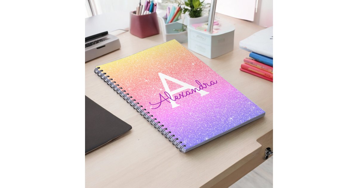 Rainbow Glitter Sparkle Monogram Notebook | Zazzle