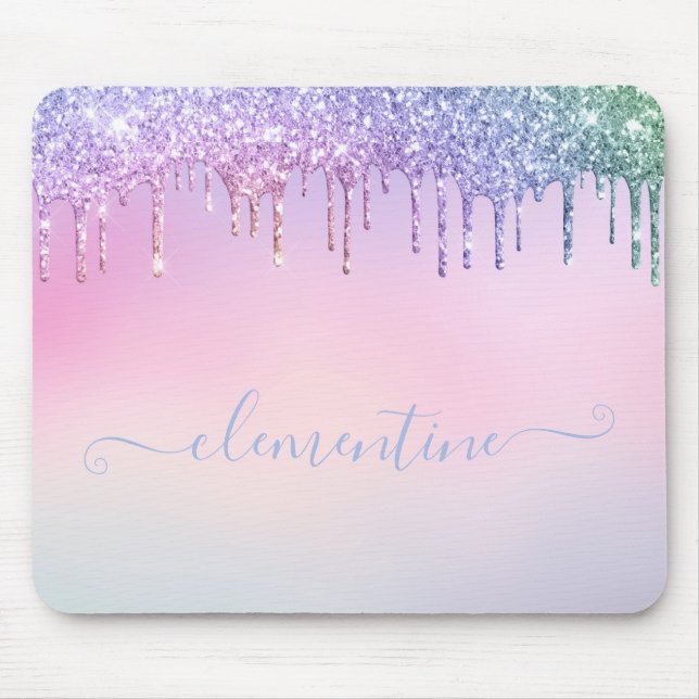 Rainbow glitter sparkle script modern girly mouse pad (Front)