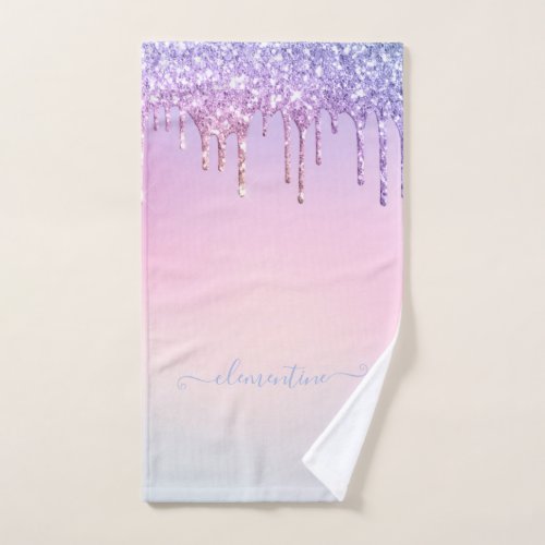 Rainbow glitter sparkle script modern girly scrip hand towel 