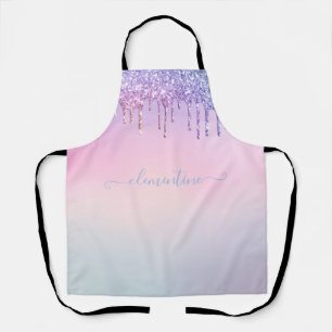 Rainbow glitter sparkle script modern girly script apron