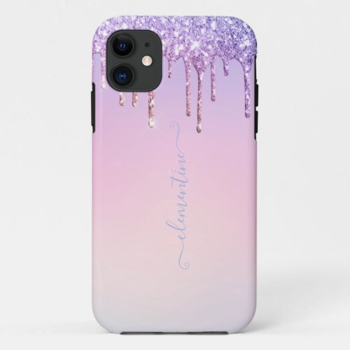 Rainbow glitter sparkle script modern girly script iPhone 11 case