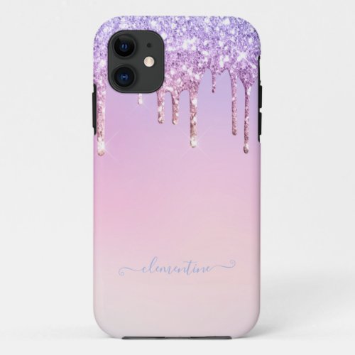 Rainbow glitter sparkle script modern girly script iPhone 11 case