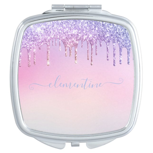 Rainbow glitter sparkle script modern girly script compact mirror (Front)