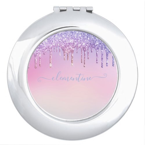 Rainbow glitter sparkle script modern girly script compact mirror