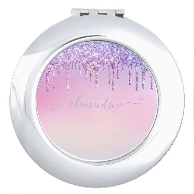 Rainbow glitter sparkle script modern girly script compact mirror (Front)