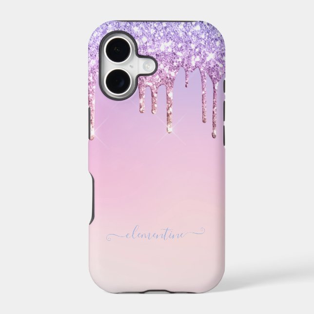 Rainbow glitter sparkle script modern girly script iphone case (Back)