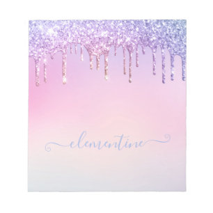 Rainbow glitter sparkle script modern girly script notepad