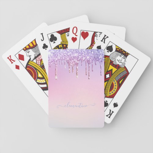 Rainbow glitter sparkle script modern girly script poker cards