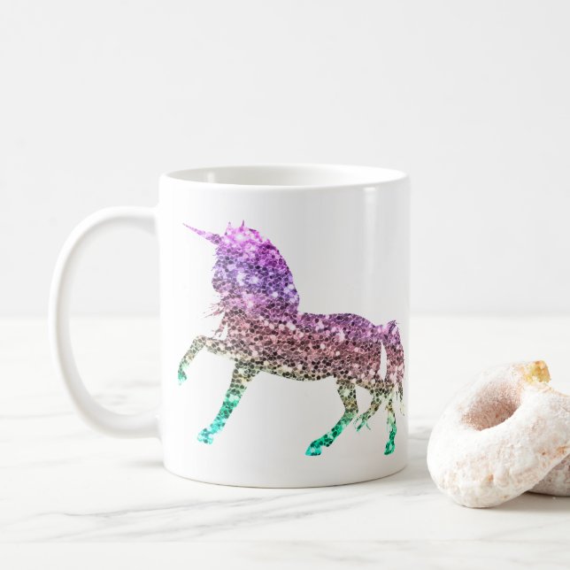 Rainbow Glitter Sparkle Unicorn Iridescent Mug (With Donut)