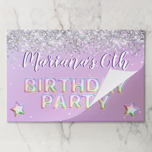 Rainbow Glitter Sparkles Birthday Party Placemat  (Folded)