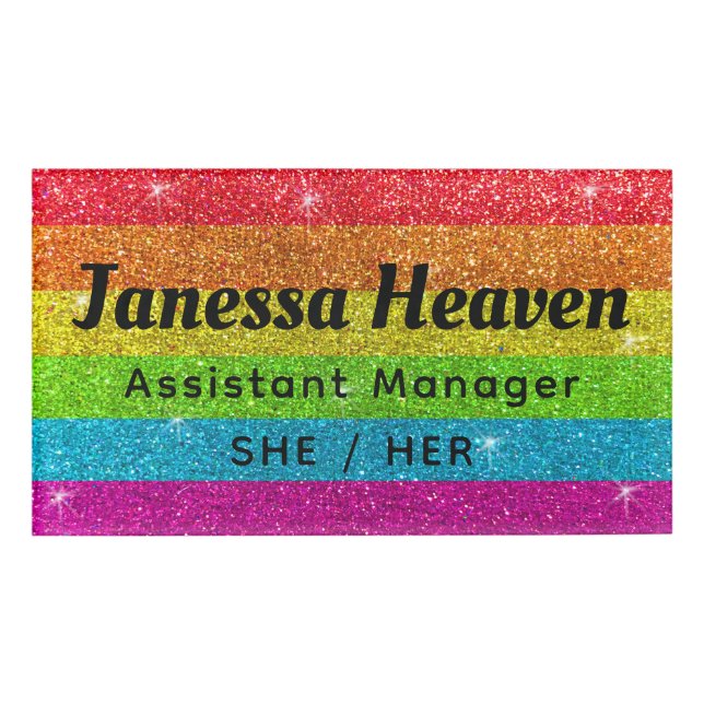 Rainbow Glitter Sparkly Chalkboard Name Profession Name Tag (Front)