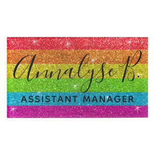 Rainbow Glitter Sparkly Chalkboard Name Profession Tag