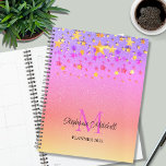Rainbow Glitter Stars Monogram Name Planner<br><div class="desc">This girly planner is decorated with dripping faux gold and pink stars on a pink rainbow glitter background.
Easily customizable with your name,  monogram,  and year.</div>