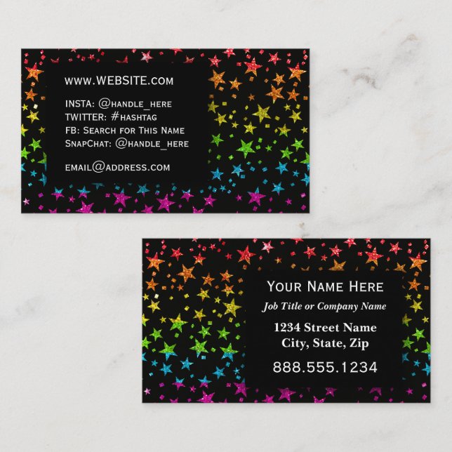 Rainbow Glitter Stars Professional Colorful Fun    Business Card (Front/Back)