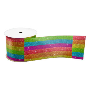 Rainbow Glitter Stripes Gay Pride Flag Birthday  Satin Ribbon