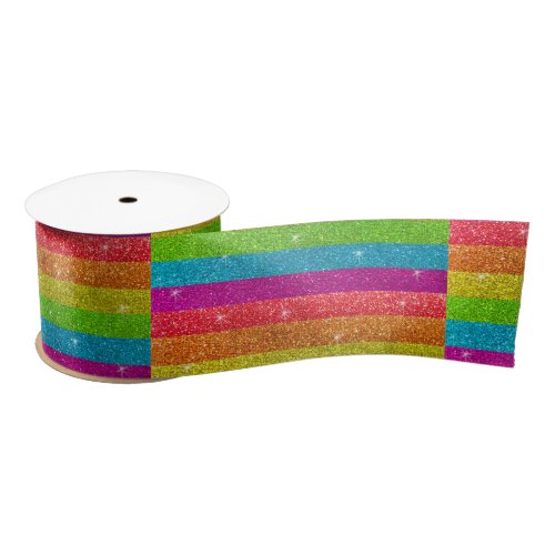 Rainbow Glitter Stripes Gay Pride Flag Birthday  Satin Ribbon