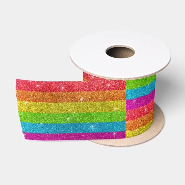 Rainbow Glitter Stripes Gay Pride Flag Birthday  Satin Ribbon (Spool)