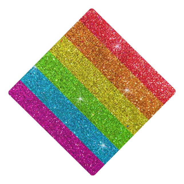 Rainbow Glitter Stripes Gay Pride Sparkly Glam Graduation Cap Topper (Front)