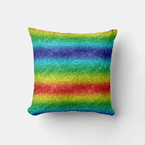 Rainbow Glitter Stripes Throw Pillow
