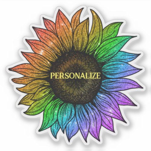 Rainbow Glitter Sunflower Sticker