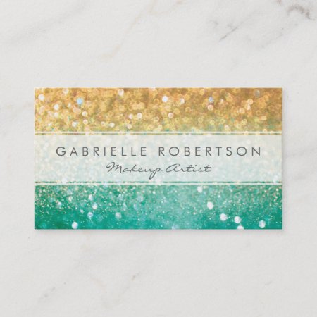 Rainbow Glitter Teal And Gold Business Card