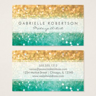 Rainbow Glitter Teal and Gold Business card