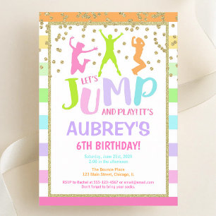 Rainbow Glitter Trampoline Jump Birthday Girl Invitation