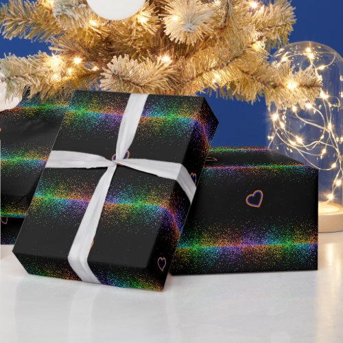 Rainbow Glitter Trippy Hippie Pride Heart Wrapping Paper