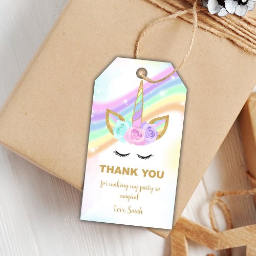 Rainbow Glitter Unicorn Birthday Gift Tags