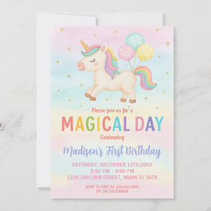 Rainbow Glitter Unicorn Birthday Invitation