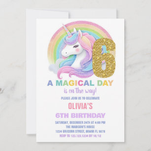 Rainbow Glitter Unicorn Birthday Invitations