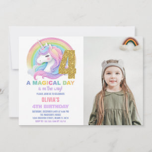 Rainbow Glitter Unicorn Birthday Invitations photo