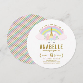Rainbow Glitter Unicorn Birthday Party Invitation