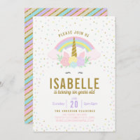 Rainbow Glitter Unicorn Birthday Party Invitation