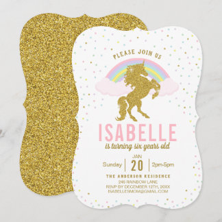Rainbow Glitter Unicorn Birthday Party Invitation