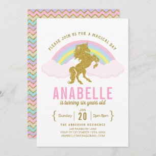 Rainbow Glitter Unicorn Birthday Party Invitation