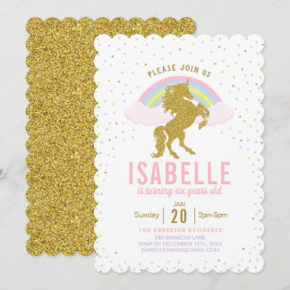 Rainbow Glitter Unicorn Birthday Party Invitation
