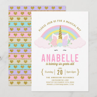 Rainbow Glitter Unicorn Birthday Party Invitation